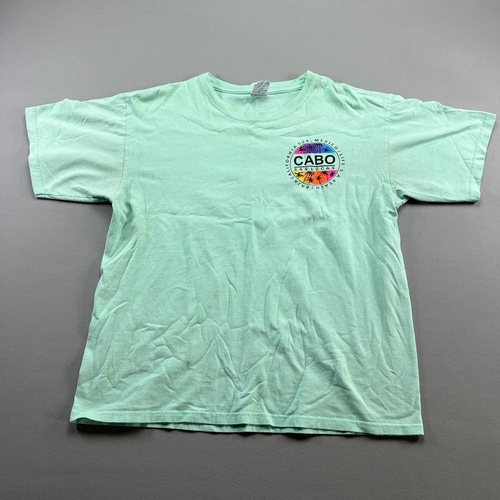 Yazbek T Shirt Mens L Light Aqua Cotton Heavyweight California Cabo San Lucas